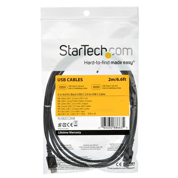 StarTech.com 2m(6.6 ft.)USB C Cable - USB 2.0 - Durable