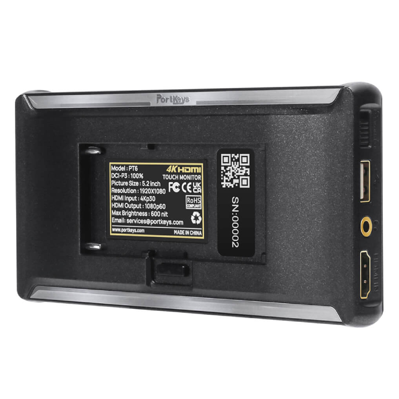 The Portkeys PT6 contains an HDMI input port which can take resolutions of up to 4K DCI at 24fps, or 4K UHD up to 30fps.