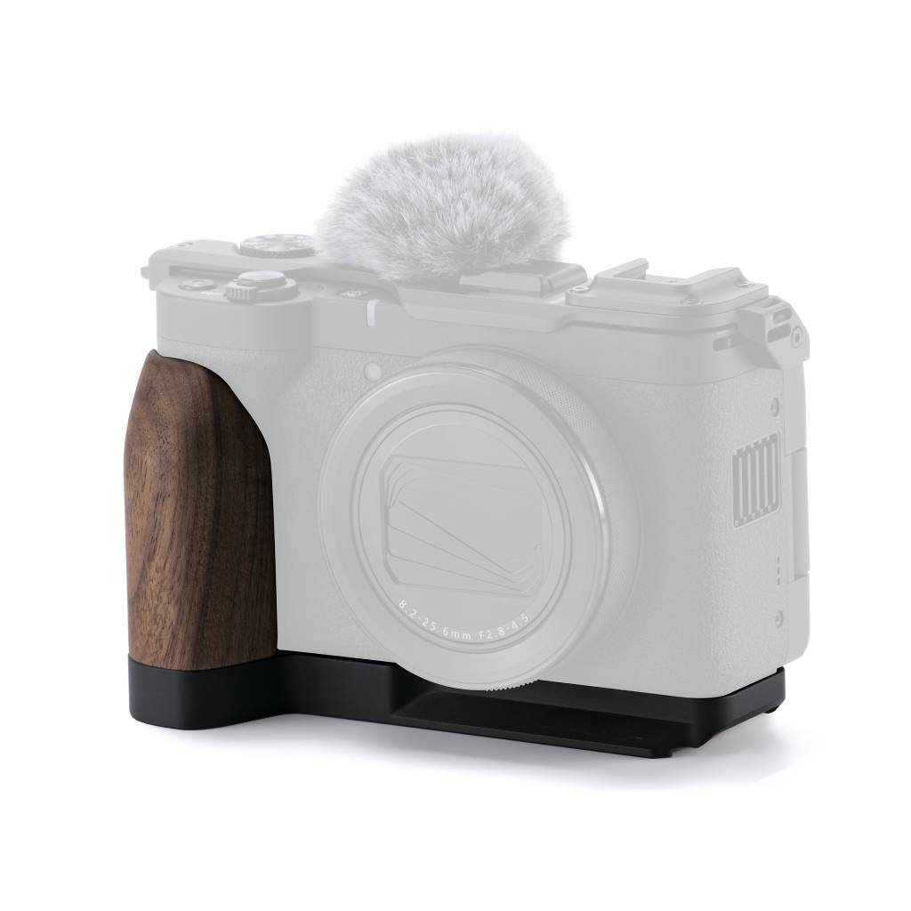 Mounting Baseplate with Wooden Grip for Canon PowerShot V1 – Black